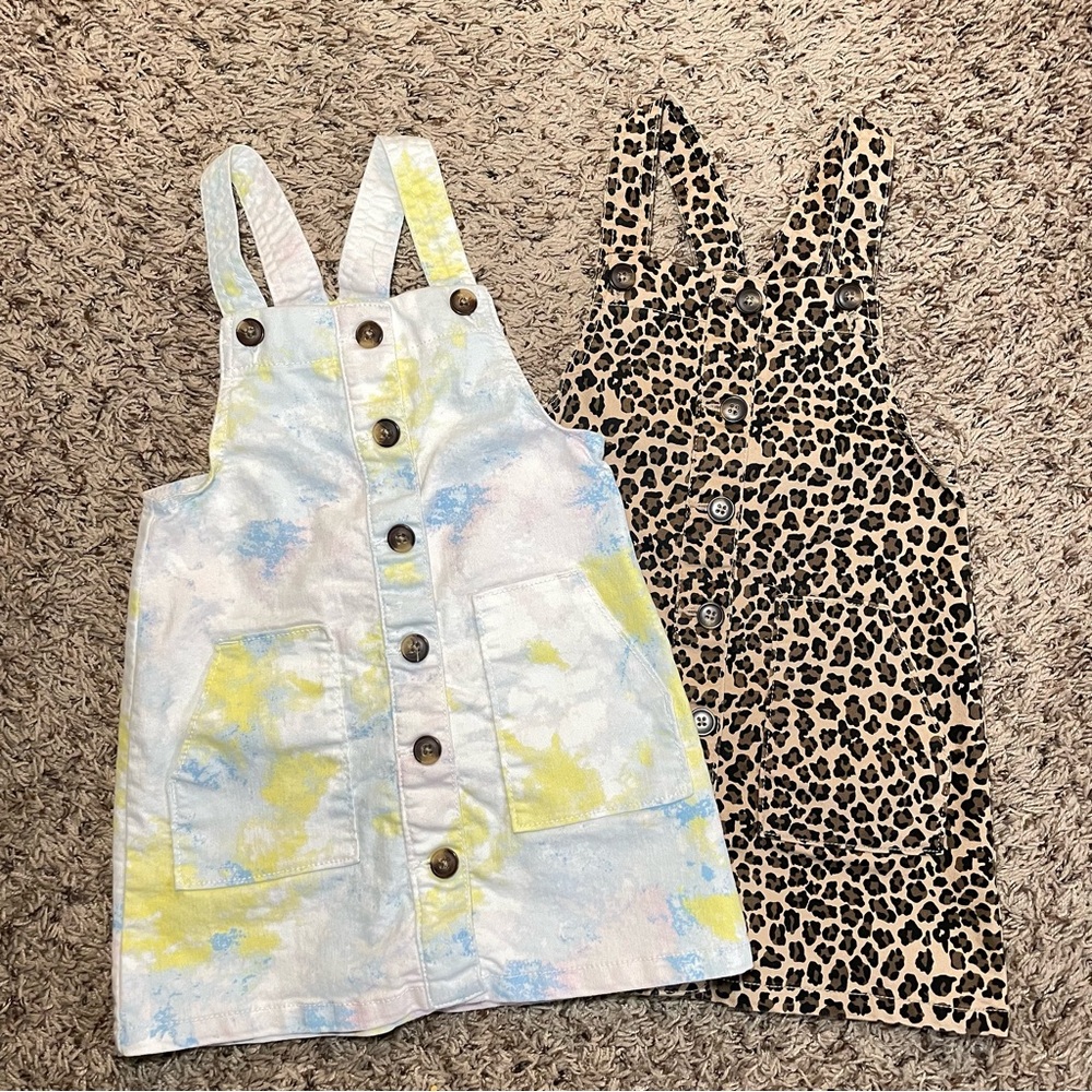 (2) Wonder NationToddler Girls' Jumper Dress Size 4T Tie Dye/Cheetah‎ dress